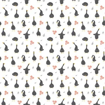 Goose Seamless Pattern. Cute Cartoon geese, Vector Illustration Background Stock Illustration
