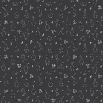 Goose Seamless Pattern. Cute Cartoon geese, Vector Illustration Background Stock Illustration