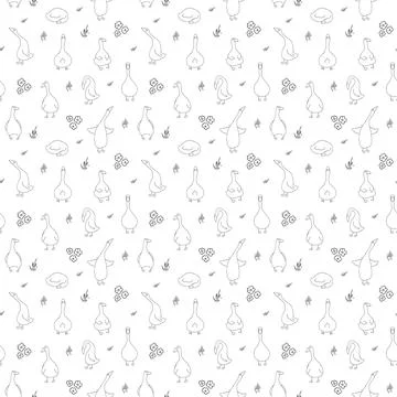 Goose Seamless Pattern. Cute Cartoon geese, Vector Illustration Background 스톡 일러스트