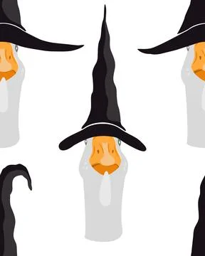 Goose in witch hats seamless pattern. Halloween character background, vector  Stock Illustration