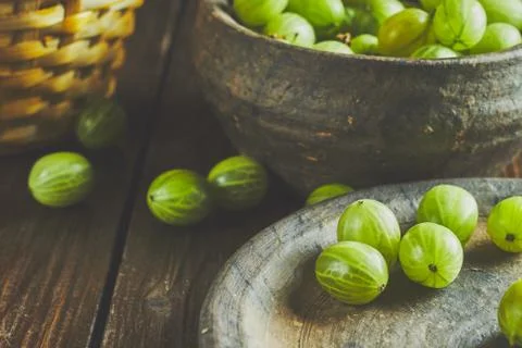 Gooseberries on dark background Stock Photos