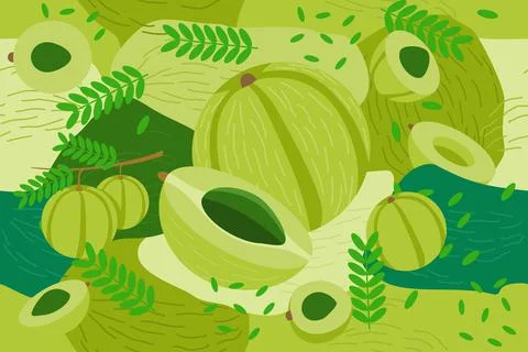 Gooseberry also known Amla elements seamless pattern abstract vector design b Stock Illustration