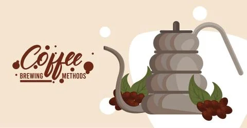 Gooseneck kettle coffee brewing method Stock Illustration