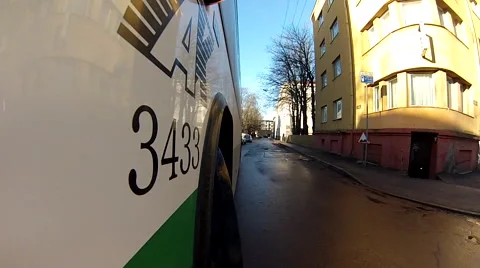 Gopro attached to the bus, moving through streets 4 Stock Footage 48336854