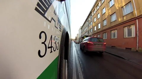 Gopro attached to the bus, moving through streets 5 Stock Footage 48337011