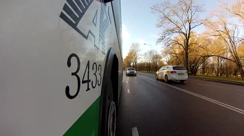 Gopro attached to the bus, moving through streets Stock Footage 48337594