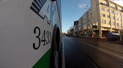 Gopro attached to the bus, moving through streets 2 Stock Footage 48337669