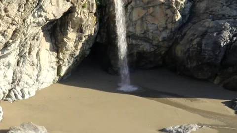 GoPro Pan of McWay Falls, Big Sur Stock Footage 79596191