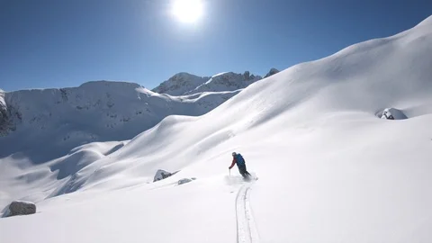 GoPro powder skiing follow cam on Stock Video Pond5
