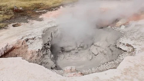 GoPro Shot of Mud Pots Bubbling, Yellowstone National Park Video stock 79587198
