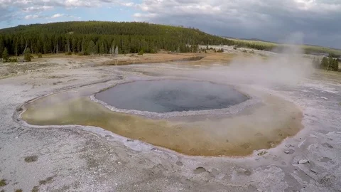 GoPro Shot of Pool Steaming, Yellowstone National Park Stock Footage 79587698