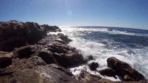 GoPro Shot of Waves Crashing at Point Lobos Stock Footage 79577145