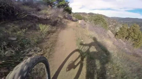 GoPro Singletrack Mountain Biking: Front View with Shadow Stock Footage 49644432