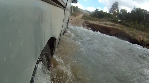 GoPro Van Through River Stock Footage 105187444