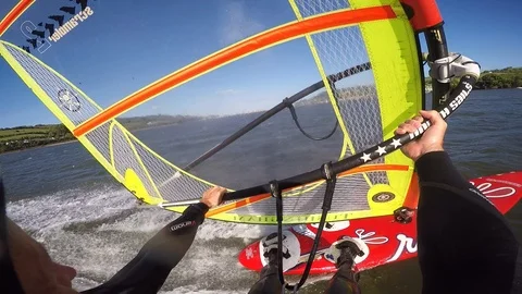 GOPRO WINDSURF ON RIVER TEIGN Stock Footage 96154403