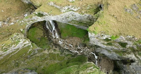 Gordale waterfall top down Stock Footage 327471322
