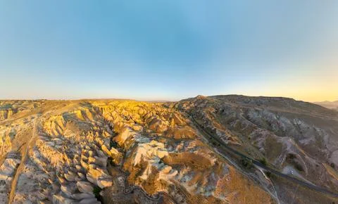 Goreme, Nevsehir, Turkey. Wide panoramic drone shot of Devrent Valley (Imag.. Stock Photos