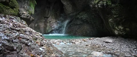 Gorg d Abiss, the enchanted waterfall of Trentino - Anamorphic lens Stock Footage 284785461