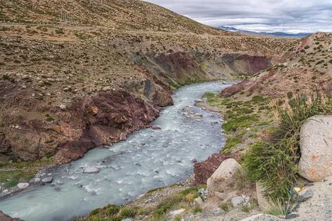 The gorge and the river in it on the third day of kora around mount Kailash.. Stock Photos