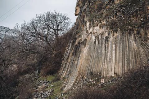 Gorge of basalt columns, basalt mountains in Armenia, symphony of stones Stock Photos
