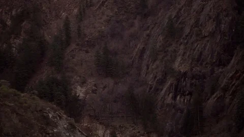 Gorge, rock face, forests, snow peaks, Himalayas 스톡 동영상 102517322