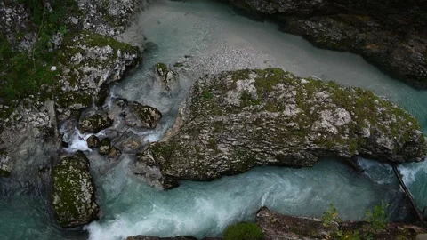 A gorge with rocks in the middle of a mountain stream  Stock-Footage 260867878
