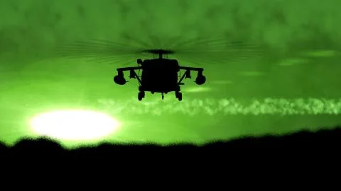 Gorgeous 3d rendering of an armed Apache helicopter silhouette flying at spar Stock Illustration