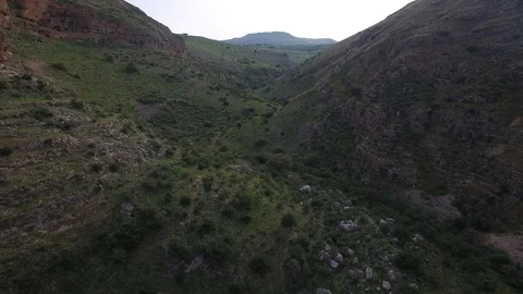 Gorgeous aerial upstream view inside the Arbel Valley. Israel. DJI-0165-06 Video stock 123812118