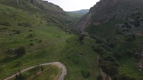Gorgeous aerial upstream view inside the Arbel Valley. Israel. DJI-0165-05 Stock Footage 123812470