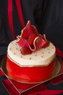 Gorgeous cake with strawberries. Stock Photos