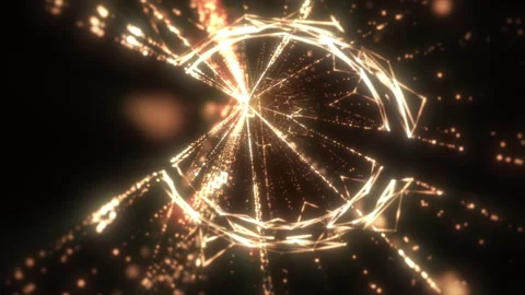 Gorgeous deluxe sci-fi laser magic data stream animation of golden particles. Stock Footage 259210575