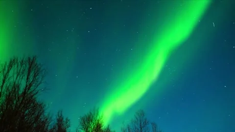 Gorgeous display of the Aurora Borealis casting an ethereal glow over a snowy 動画素材 334659003
