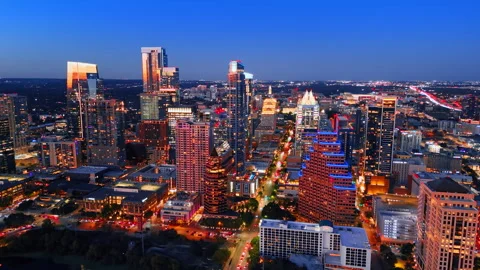 Gorgeous downtown of Austin, Texas, USA lit with bright illumination. Stock Footage 323009192