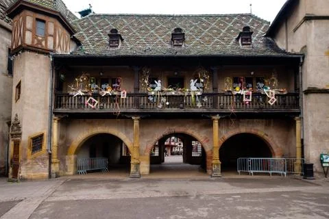 Gorgeous easter decorated building in Colmar, Alsace, France Stock Photos