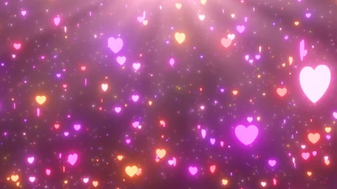 Gorgeous Falling Neon Glowing Red and Pink Hearts Spinning Slowly Stock Footage 228804235