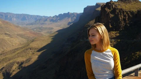Gorgeous Female Model Admiring the Gran Canaria Landscape Stock Footage 114324341