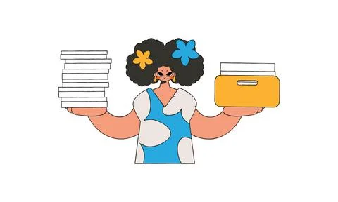 Gorgeous girl holds a stack of documents in her hands. Stock Illustration