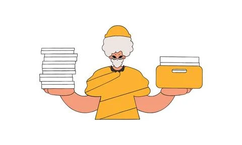 Gorgeous guy holds stacks of documents in his hands. Stock Illustration