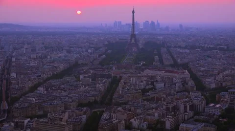 Gorgeous high angle view of the Eiffel Tower and Paris at dusk. Stock Footage 41580868
