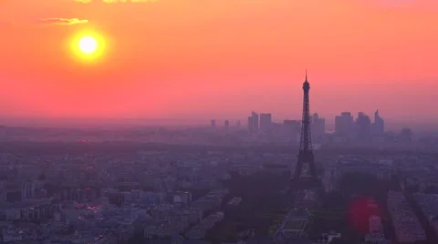 Gorgeous high angle view of the Eiffel Tower and Paris at sunset. Stock Footage 41580936