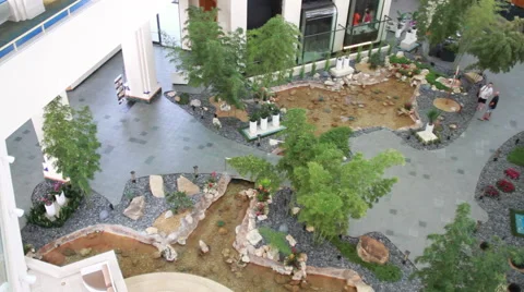 Gorgeous Hotel Lobby, High Angle From Top Floor, Panning Left to Right Stock Footage 58337538