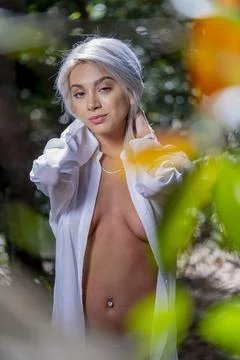 Gorgeous Implied Nude Blonde Model Enjoying A Day Near The Beach Stock Photos