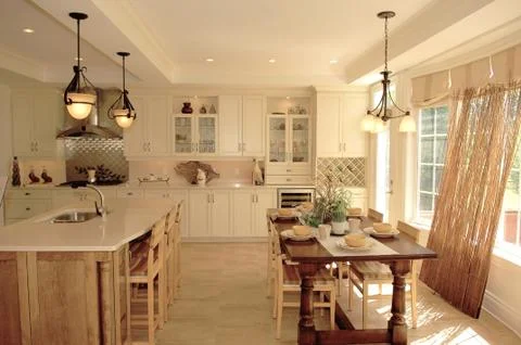 Gorgeous kitchen with large window's. Stock Photos