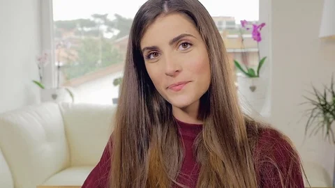 Gorgeous lady looking camera smiling slow motion Stock Footage 75425941