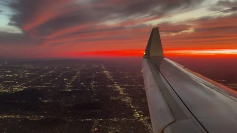 Gorgeous orange sunset over Phoenix from an airplane Stock-Footage 337499105