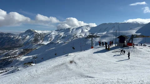 Gorgeous panoramic view of davraz ski resort with gandola lift and skiers Stock Footage 231842357