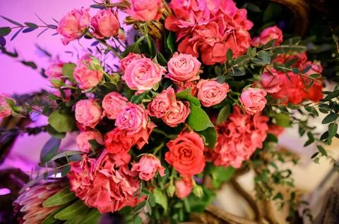Gorgeous pink flower composition on the light background Foto stock