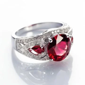 Gorgeous ring with a beautiful ruby surrounded by dazzling diamonds. 스톡 사진