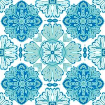 Gorgeous seamless patchwork pattern from dark blue and white Moroccan Stock Illustration
