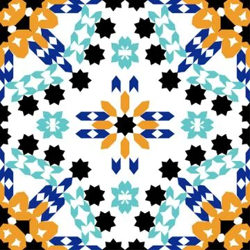 Gorgeous seamless pattern from blue Moroccan tiles, ornaments Stock Illustration